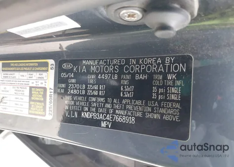 2014 Kia Sportage Lx из США, поврежденный, VIN KNDPB3AC4E7668918